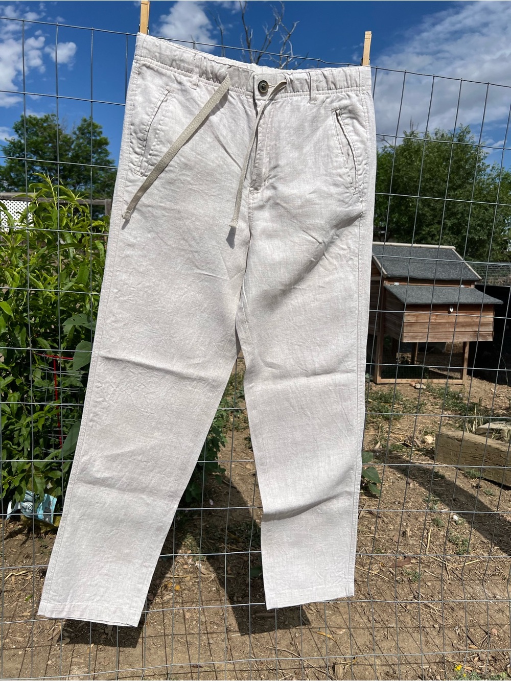 Tasso Elba Light Beige 100 percent Linen Drawstring Pants